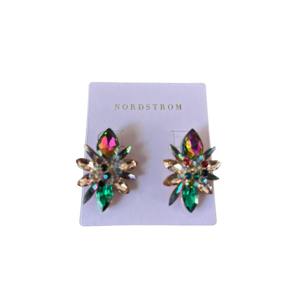 Vibrant Star Flower Stud Rhinestone Color Block Earrings